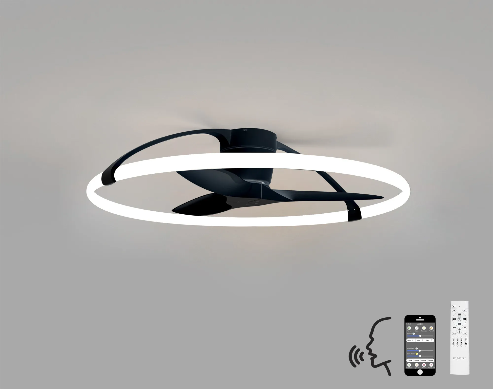 Nepal 75W LED Dimmable Ceiling Light & Fan, Remote / APP / Voice Controlled Black M7531  Mantra Nepal